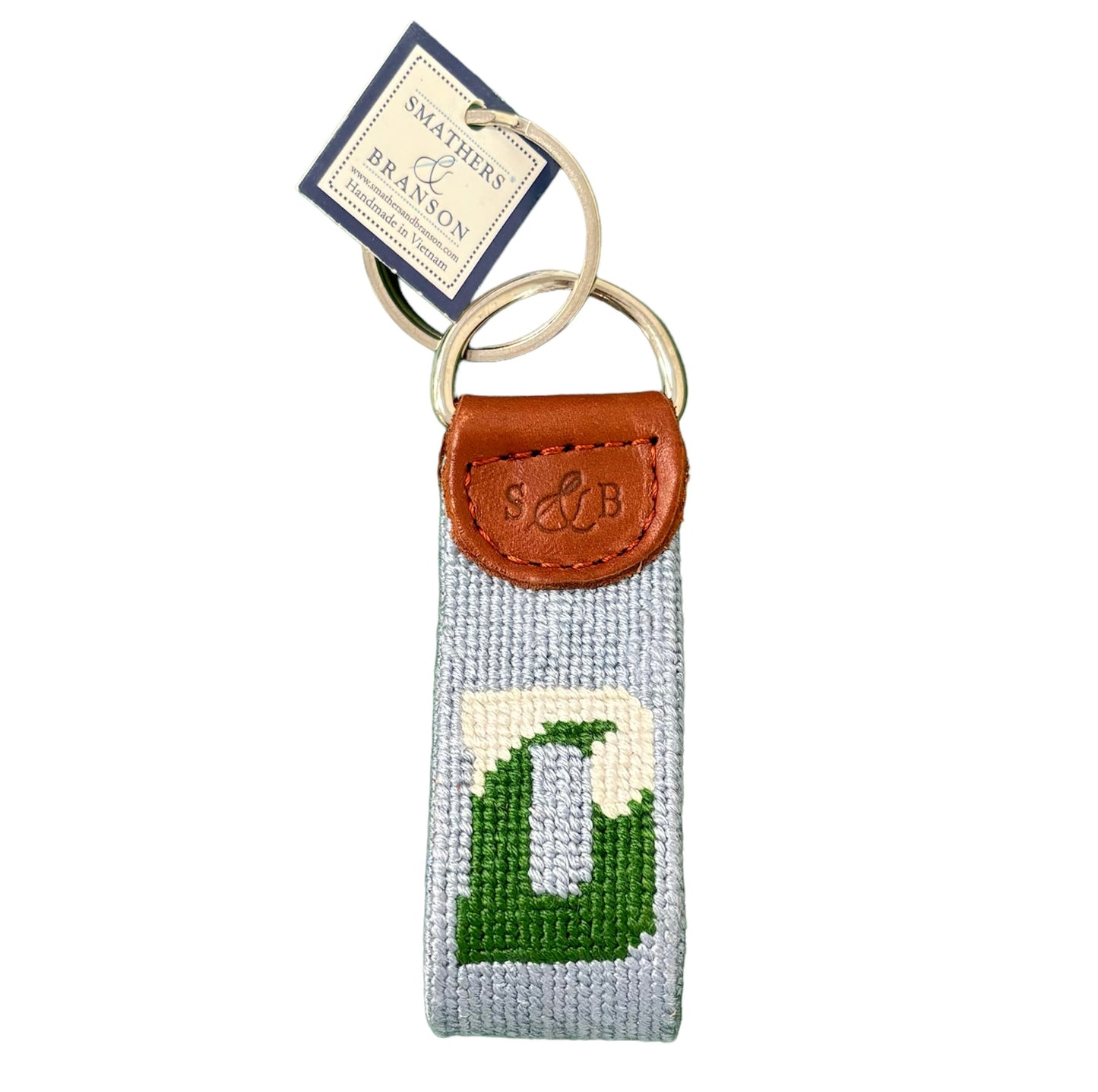 Key Chain - D Wave Needlepoint - Green and White