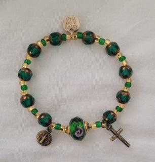 Bracelet - Rosary Bead - Green and Gold