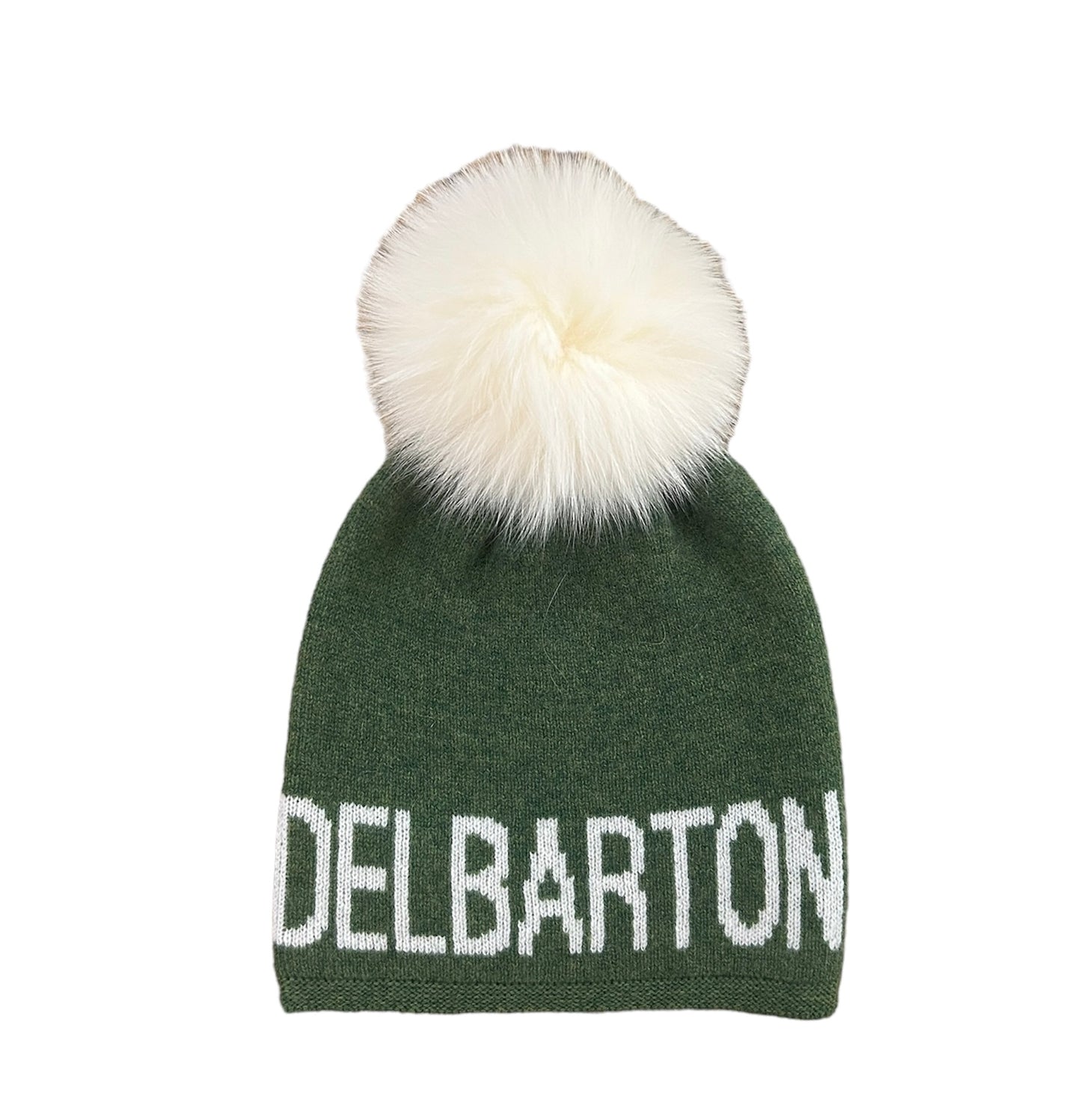 Hat - Alashan LADIES 100% Cashmere Pom Pom  - Basil/White