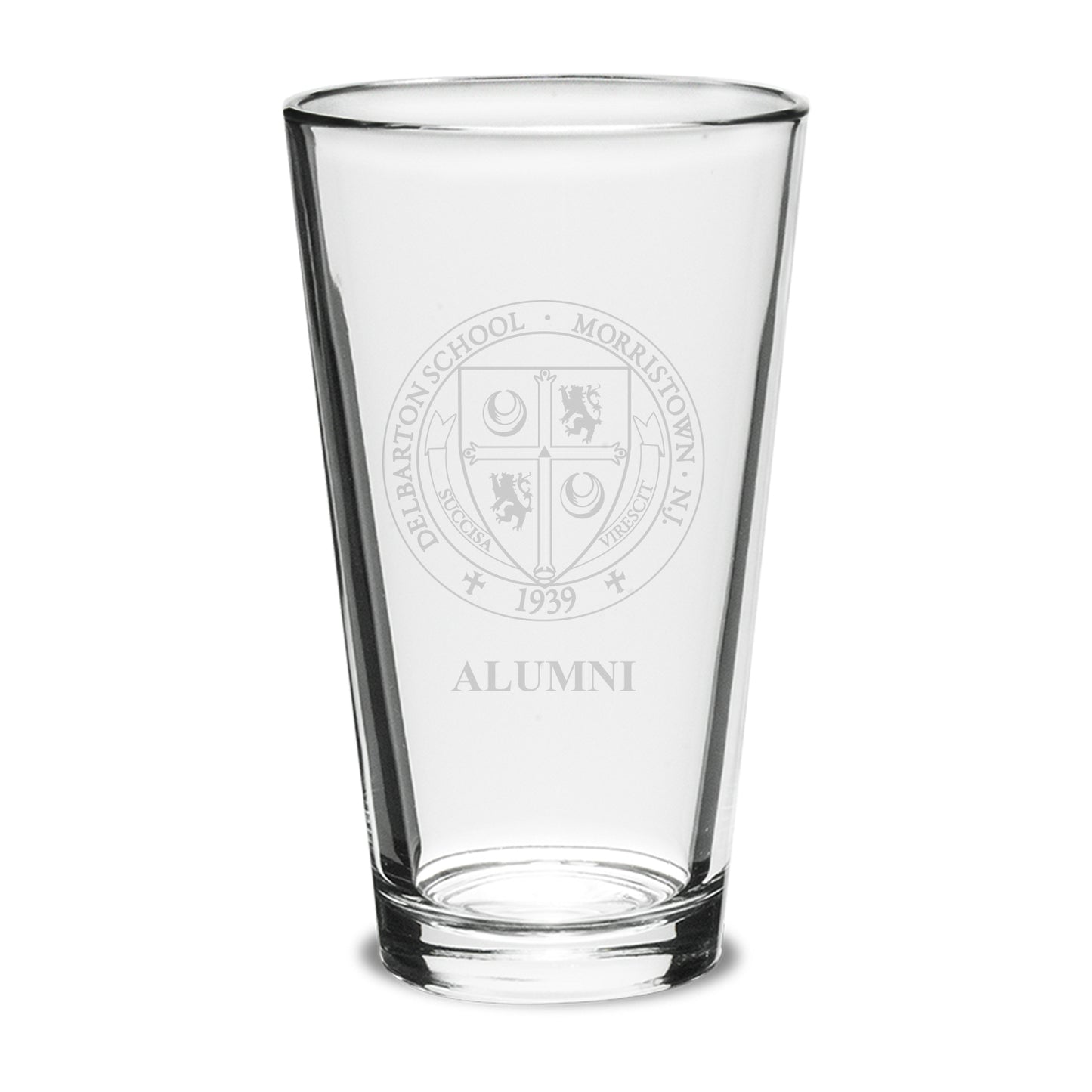 Glassware - Campus Crystal 16oz Pint Glass - Delbarton Seal "ALUMNI"