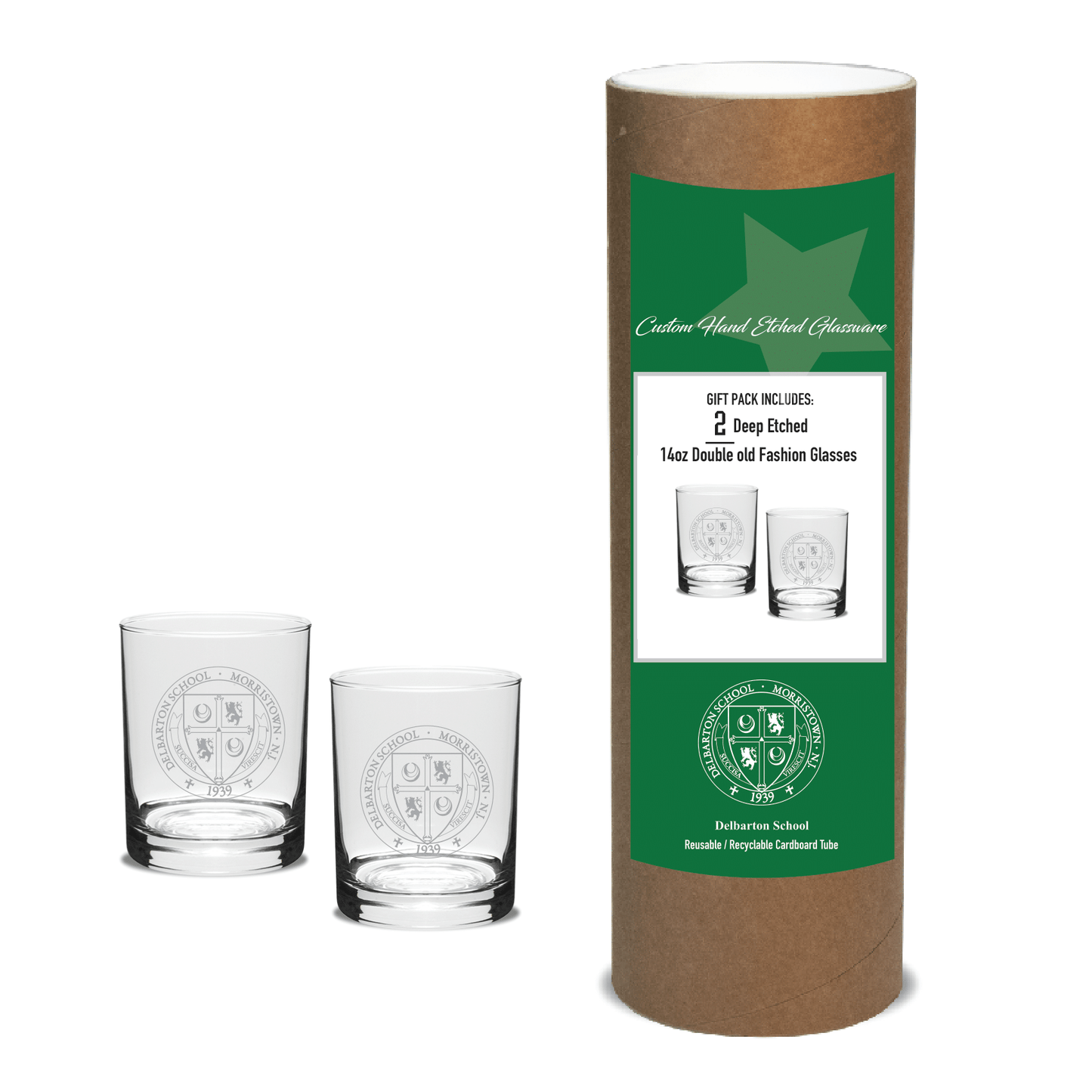 Glassware - Campus Crystal Double Old Fashion Glass (Set of 2) - Crest Logo