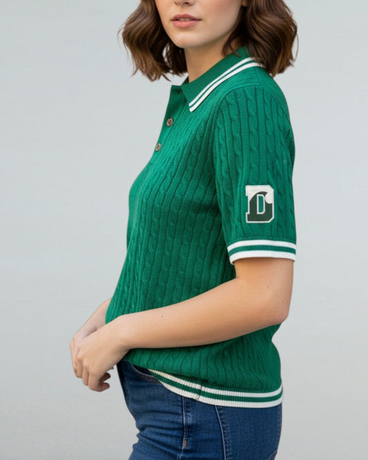 Ellsworth & Ivey LADIES Cable Knit S/S Polo Sweater - Kelly Green