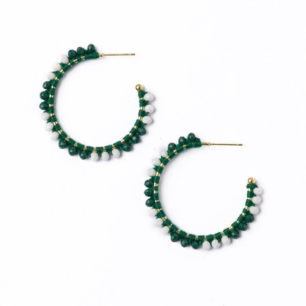 Earrings - Ink+Alloy Game Day Bead Hoop Earrings - Green & White