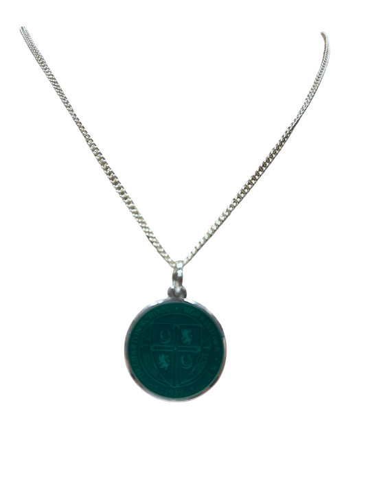 Charm - F. Gerald Large Dk. Green Enamel Crest in Silver - Green/Silver