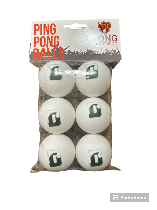 Ping Pong Balls with D logo-  White w/green D