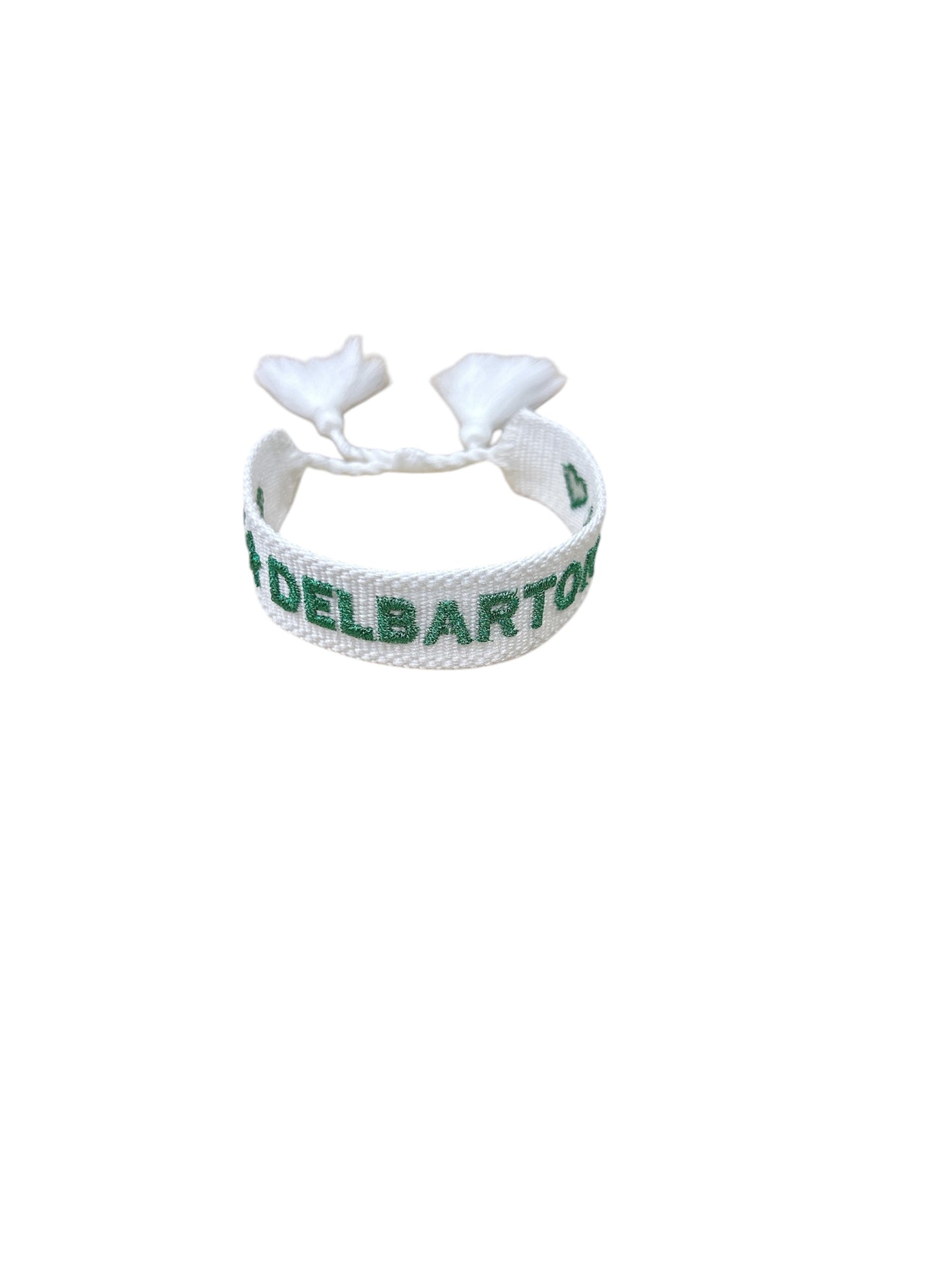 Bracelet - Embroidered Tassel Heart & Star Green - White