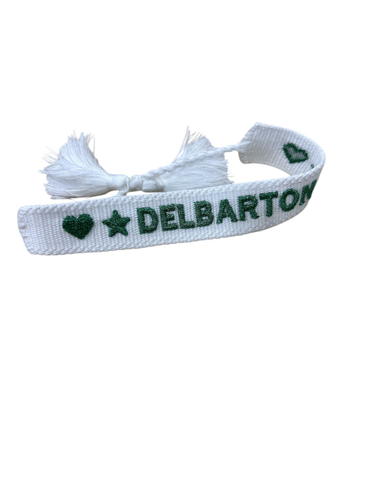 Bracelet - Embroidered Tassel Heart & Star Green - White