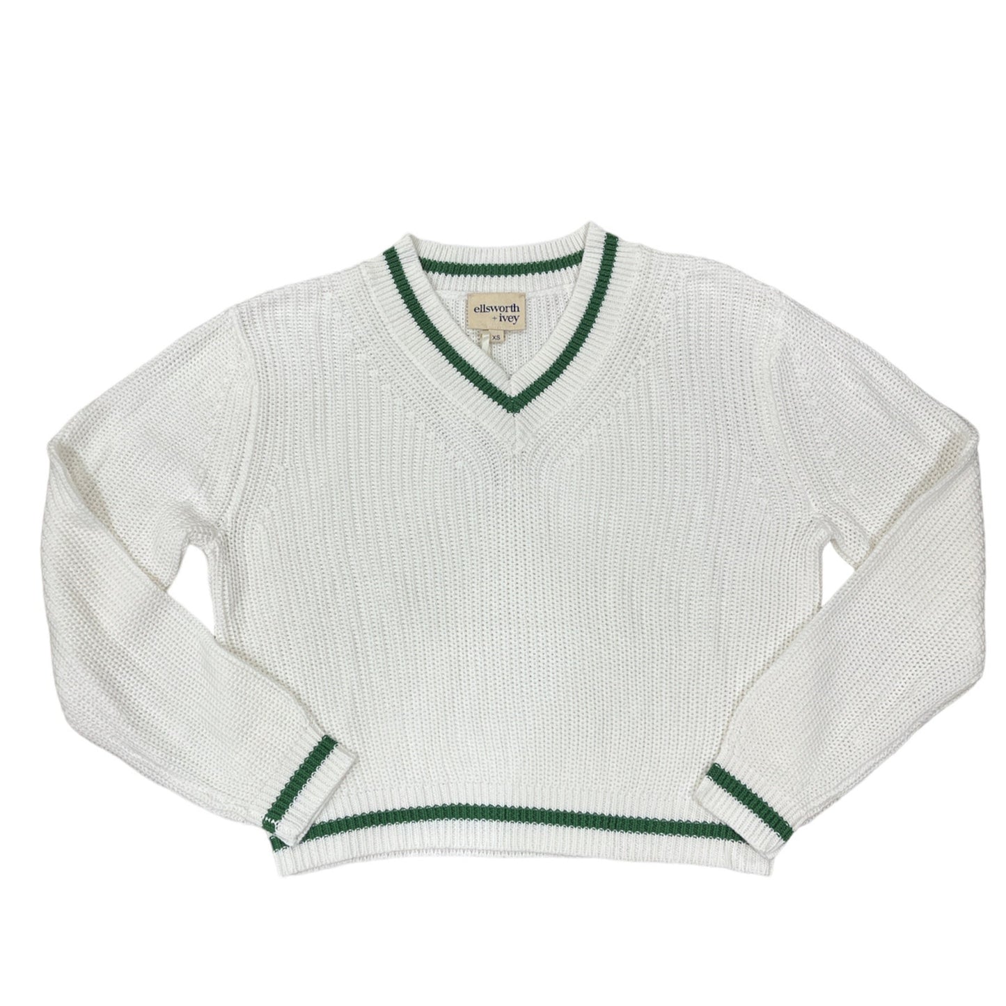 Ellsworth & Ivey LADIES V-Neck Sweater - Ivory/Forest Green