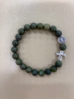 Bracelet - The Rosary Is The Way St.Benedict Bracelet - Green/Silver
