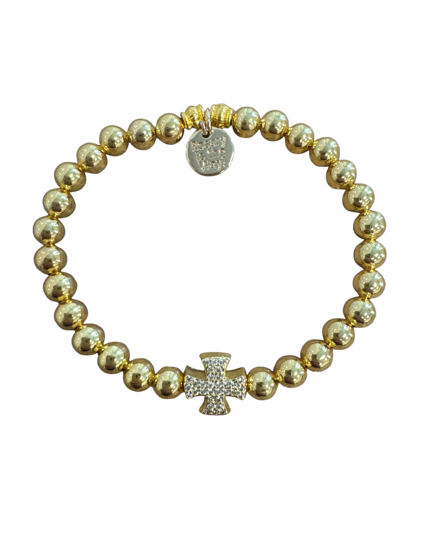 Bracelet - The Rosary Is The Way Gold Crystal Cross Bracelet - Gold
