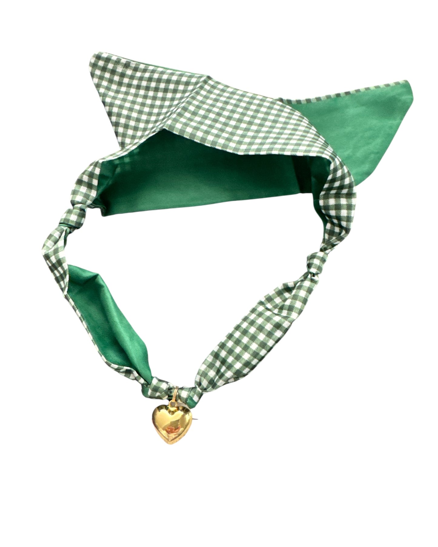 Necklace - Good Karma Scarf Necklace Gingham with Gold Heart Charm - Green & White