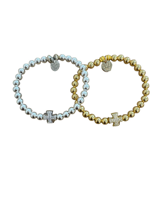 Bracelet - The Rosary Is The Way Silver Crystal Cross Bracelet - Silver