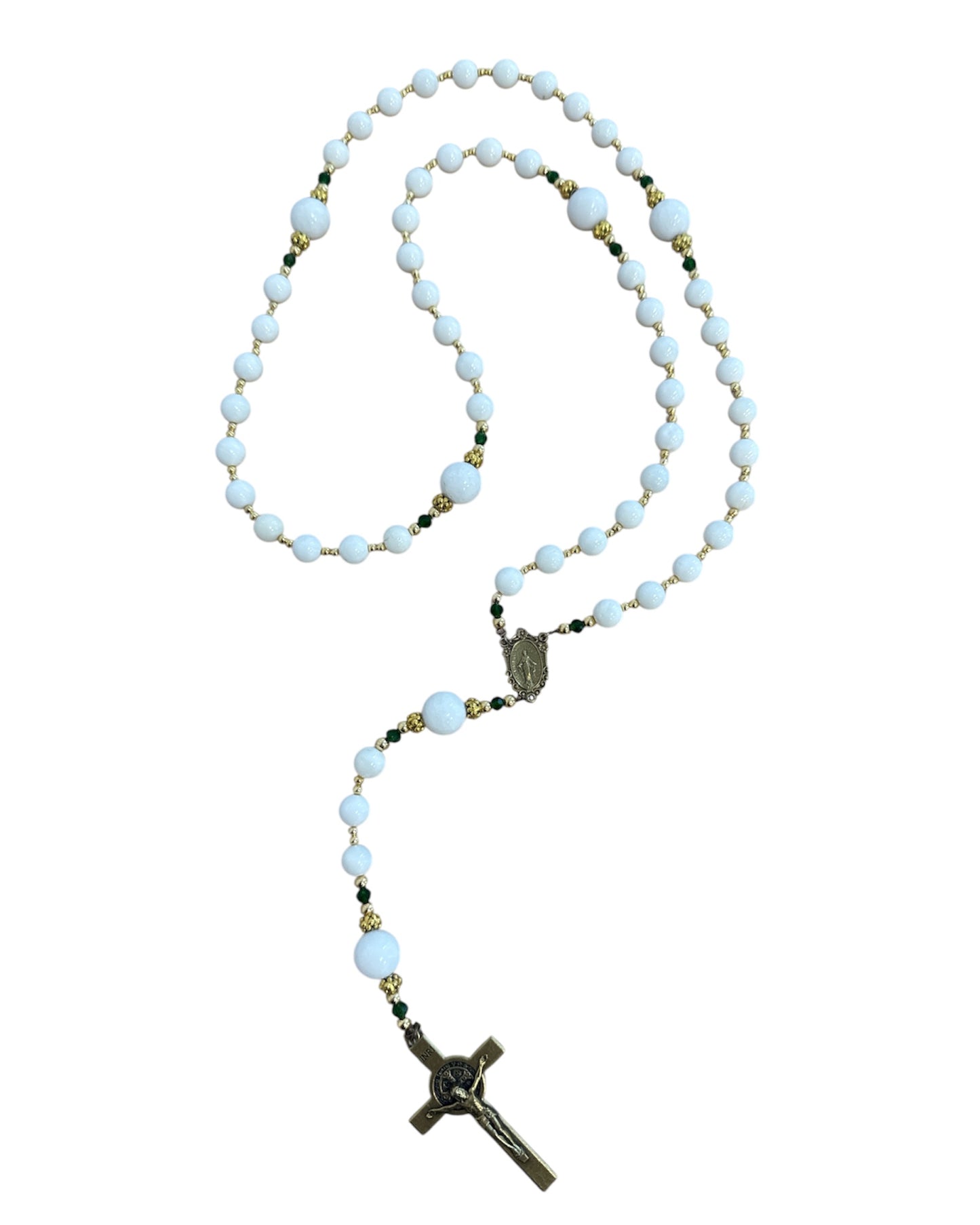 Rosary - The Rosary Is The Way Bead & Crystal Rosary - White & Green