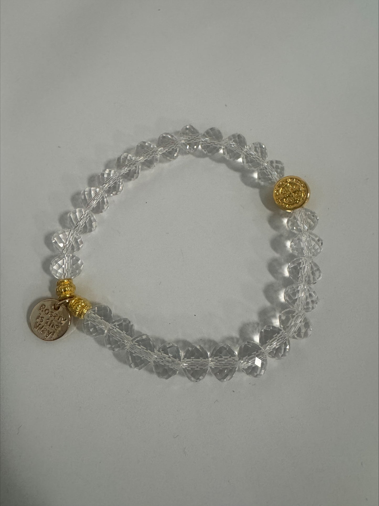 Bracelet - The Rosary Is The Way St. Benedict Crystal Bracelet - Clear