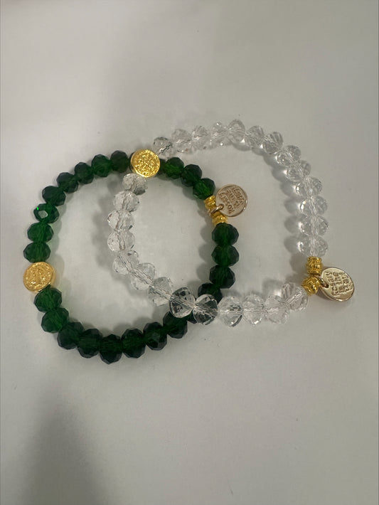 Bracelet - The Rosary Is The Way St. Benedict Crystal Bracelet - Green