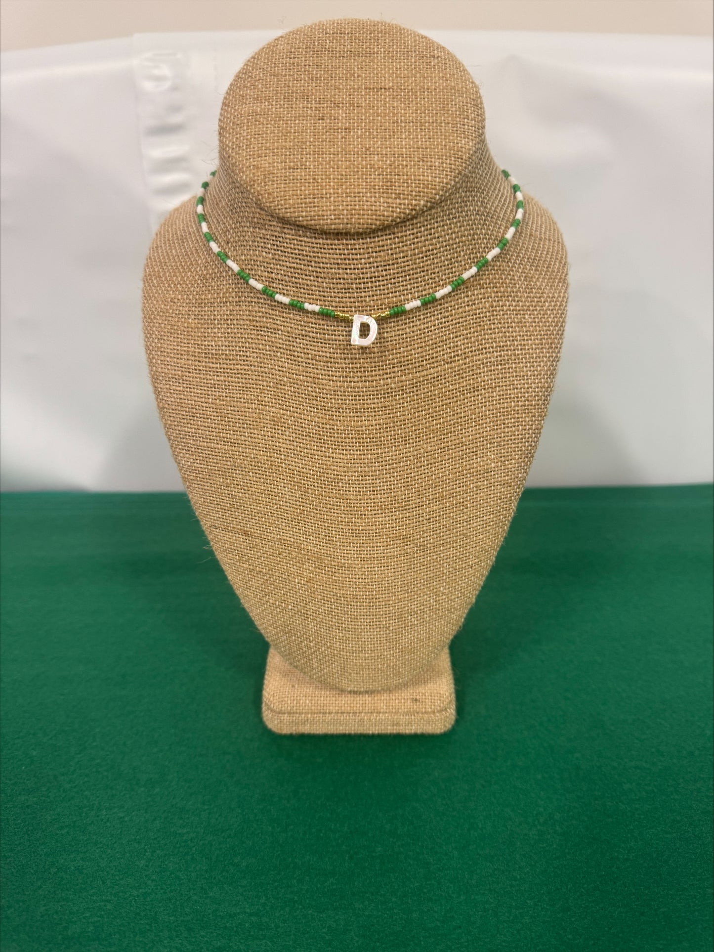 Necklace - Summer Love Designs D Charm Choker - Green/Gold/White