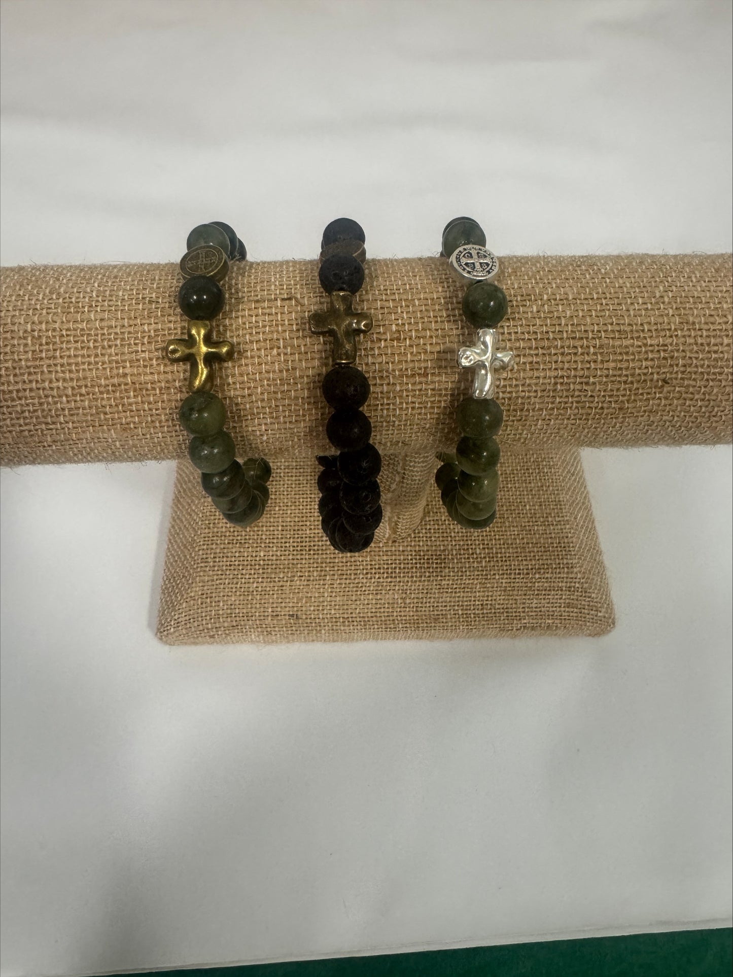 Bracelet - The Rosary Is The Way Lava Stone Bead with Bronze Cross - Black