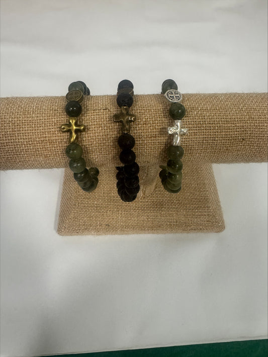 Bracelet - The Rosary Is The Way Lava Stone Bead with Bronze Cross - Black