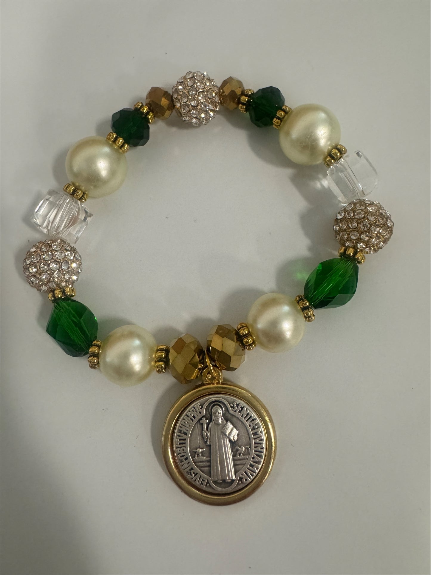 Bracelet - The Rosary Is The Way Faith with Fashion Bracelet - Crystal, Green, Pearl & Gold