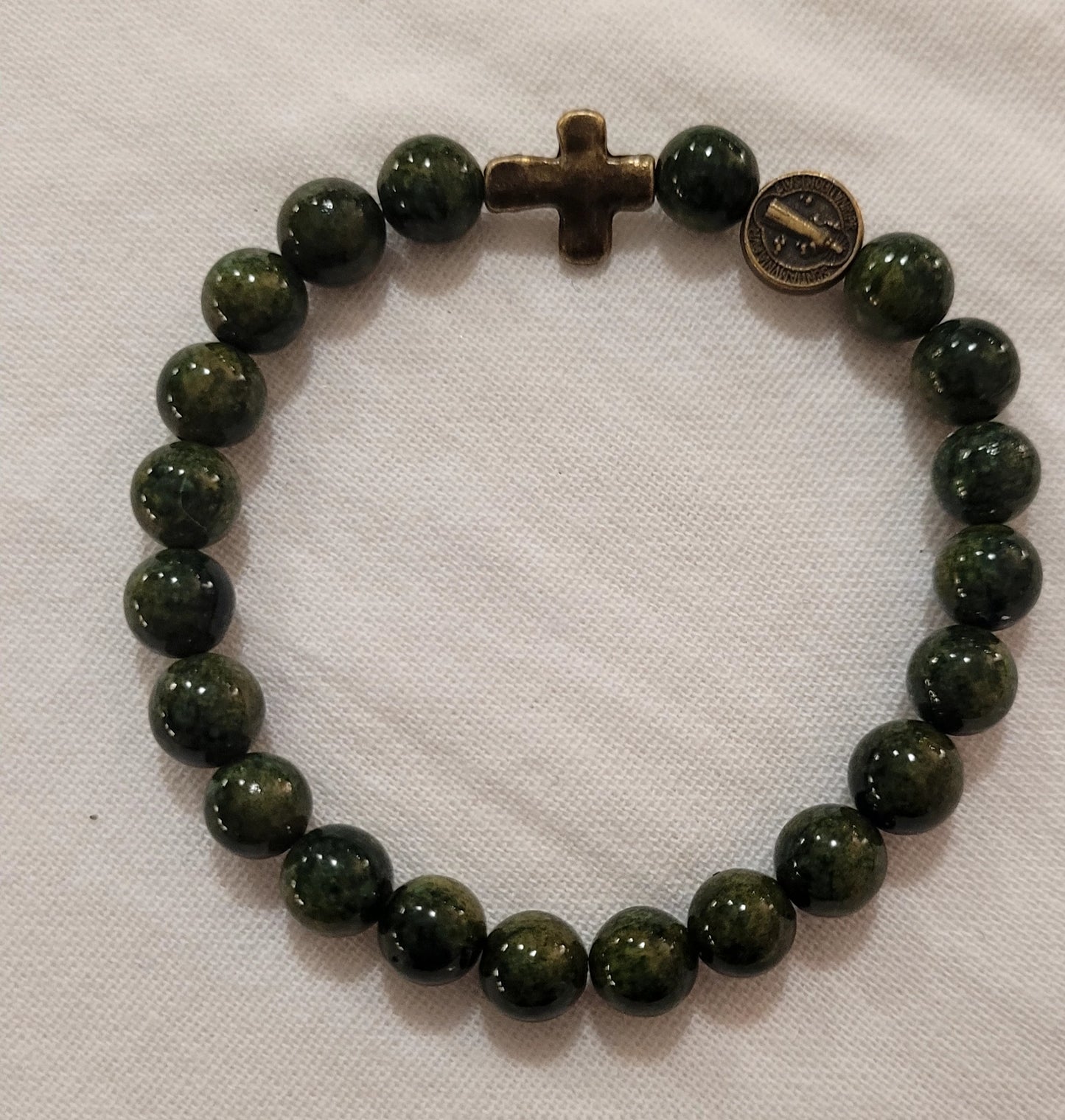 Bracelet - The Rosary Is The Way Beaded - Dark Green and Bronze