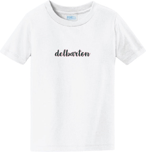 Port and Co YOUTH Tee (Toddler)- White w/ Pink and Green Script Design