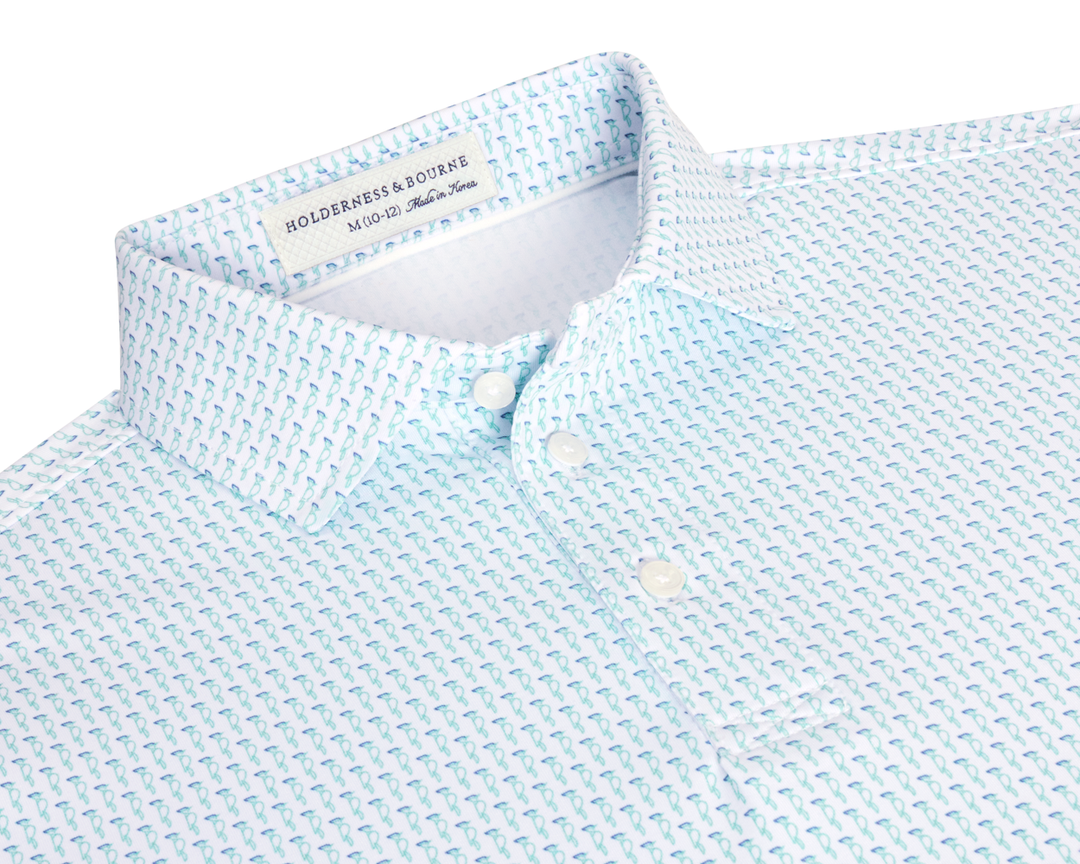 Holderness &amp; Bourne YOUTH Sprague Polo - Cascade Green &amp; Pacific Blue