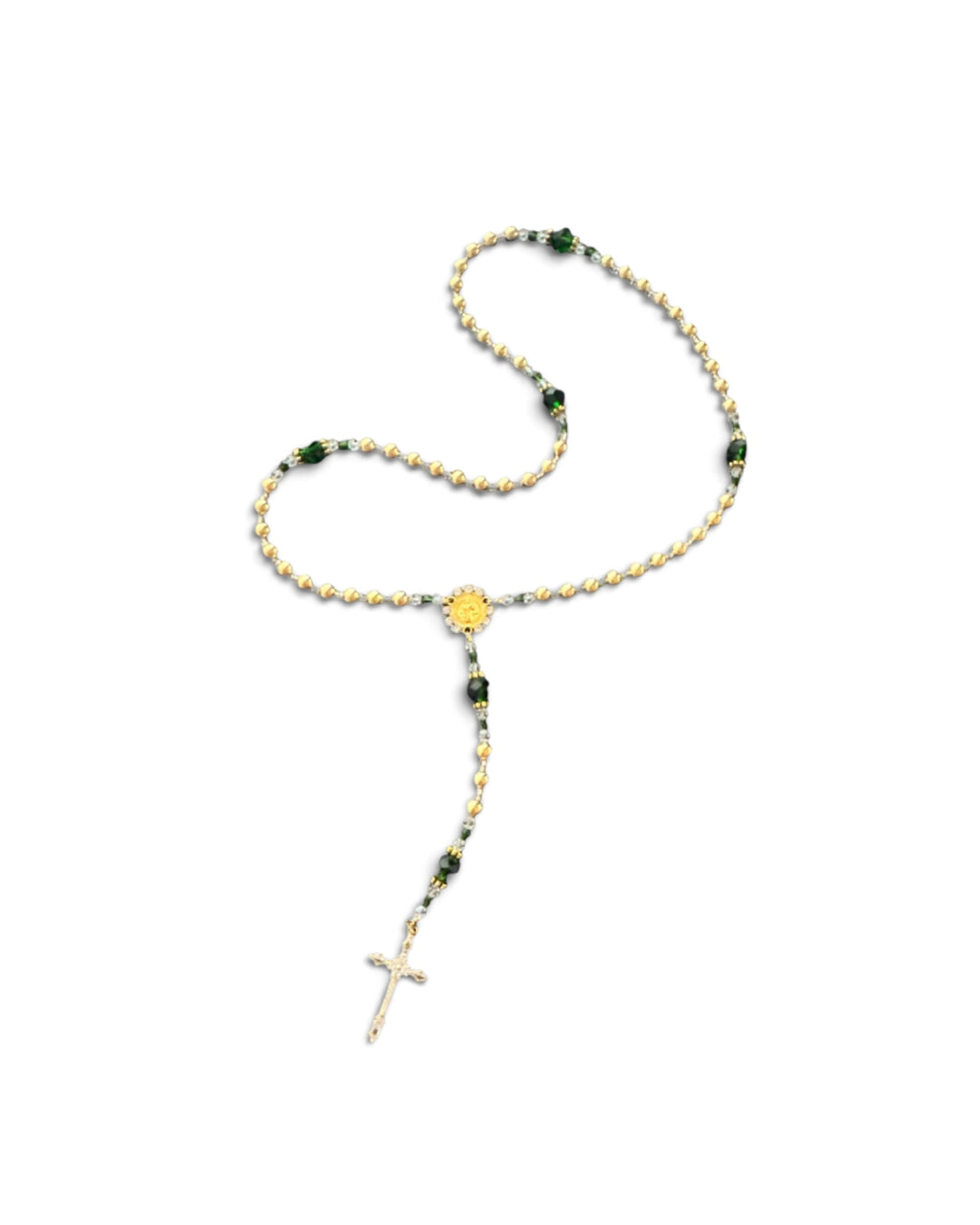 Rosary - The Rosary Is The Way Small Gold &amp; Green Crystal Bead Rosary - Gold/Green