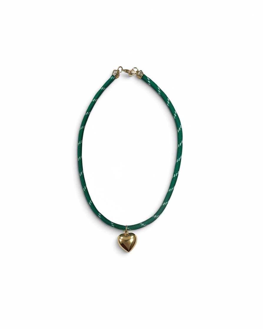 Necklace - Summer Love Designs Paracord Necklace with Gold Heart Charm - Green
