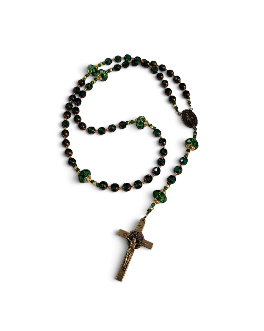 Rosary - The Rosary Is The Way - Green/Gold/Black Onyx