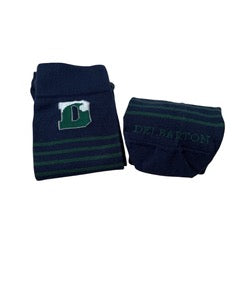 Socks - Delbarton Mens Dress Socks - Navy blue with green stripe