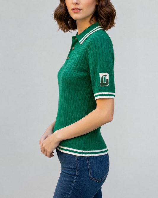 Ellsworth & Ivey LADIES Cable Knit S/S Polo Sweater - Kelly Green