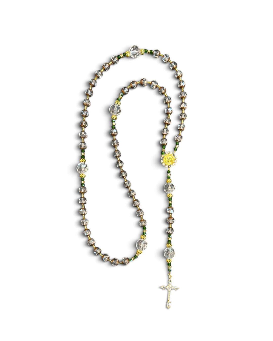 Rosary - The Rosary Is The Way Rosary With Crystal, Gold, and Green Beads