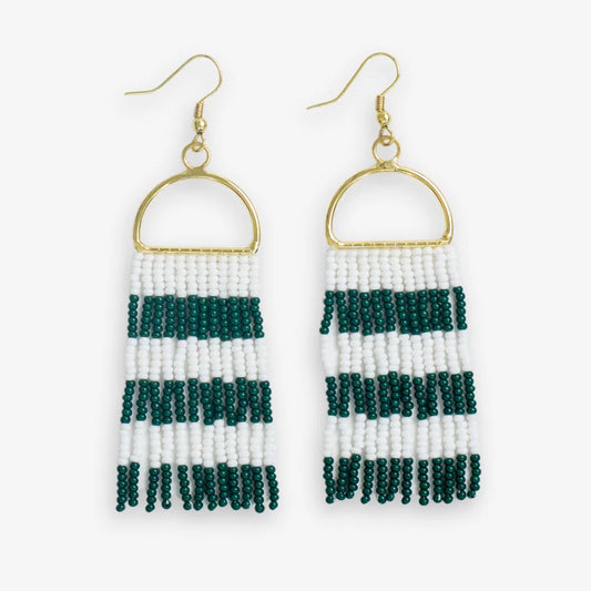 Earrings- INK+ALLOY Fringe Earrings - Green/White