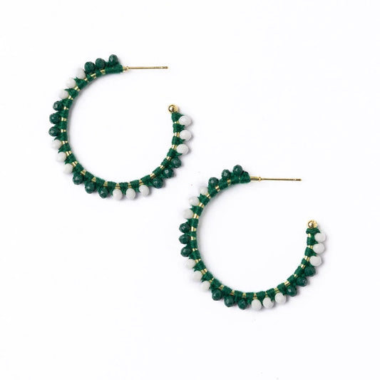 Earrings - Ink+Alloy Game Day Bead Hoop Earrings - Green & White