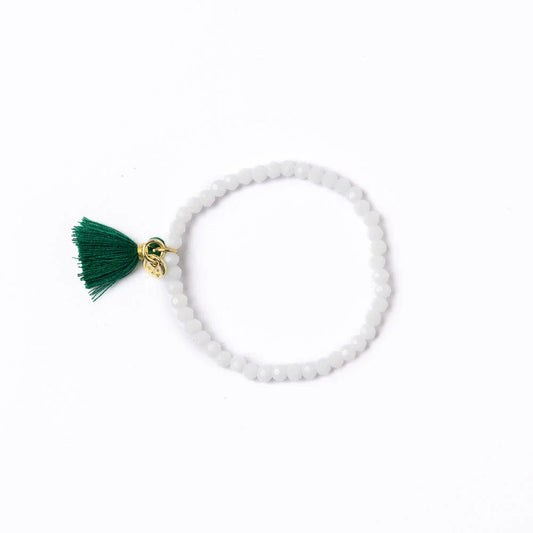 Bracelet - Ink+Alloy Game Day Tassle Crystal Bracelet - White & Green