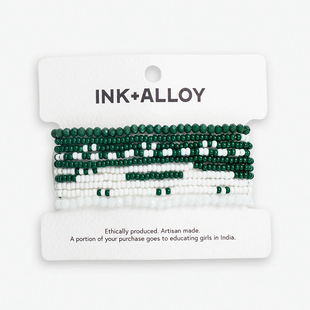 Bracelet - INK+ALLOY 10 Strand Stretch  - Green/White