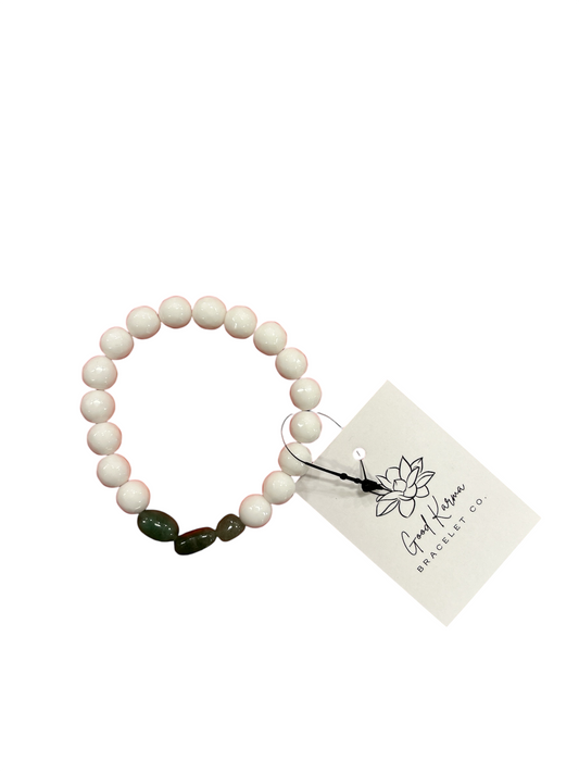 Bracelet - Good Karma White Jade with Nugget Stones - White/Green