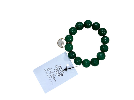 Bracelet - Good Karma Green Jade w/ White Wave - Green