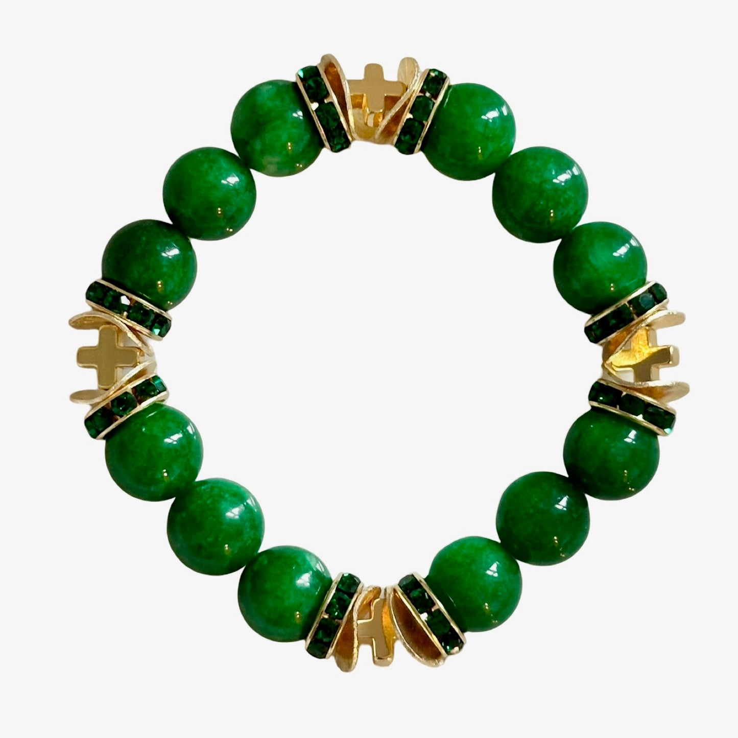 Bracelet -  Brynn Hudson Gemstone Bangle with Gold Cross Bracelet - Green