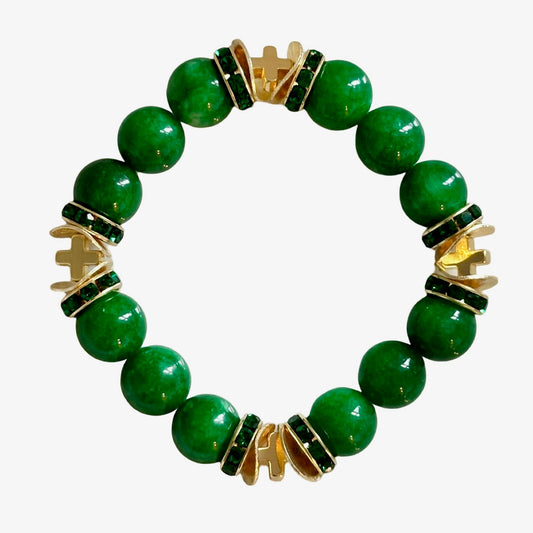 Bracelet -  Brynn Hudson Gemstone Bangle with Gold Cross Bracelet - Green