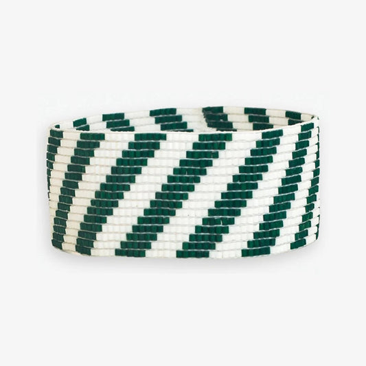 Bracelet- INK+ALLOY Kenzie Diagonal Stripes Stretch Bracelet- Green/White