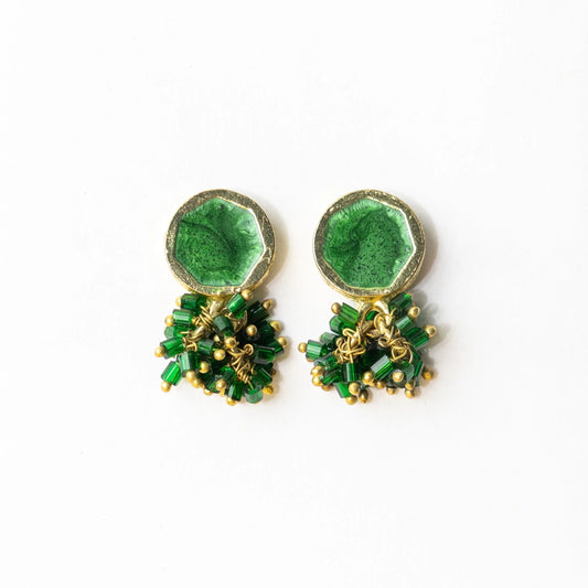 Earrings - Ink+Alloy Kimberly Enamel Green Leaf Earrings - Emerald Green