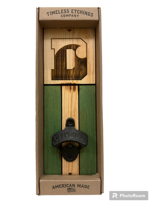 Bottle Opener - Wall Mount  -Natural Wood/Green