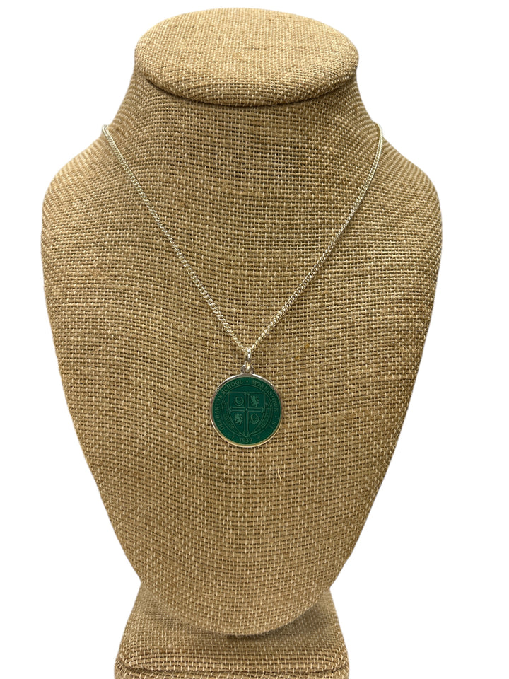 Charm - F. Gerald Large Dk. Green Enamel Crest in Silver - Green/Silver