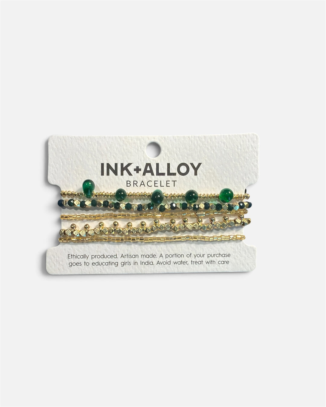 Bracelet - Ink &amp; Alloy Ella Stack Bracelet - Green &amp; Gold