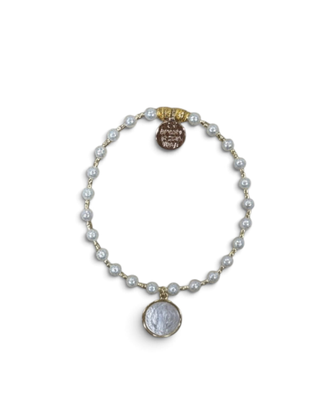 Bracelet - The Rosary is the Way St. Benedict Small Pearl Bracelet - White