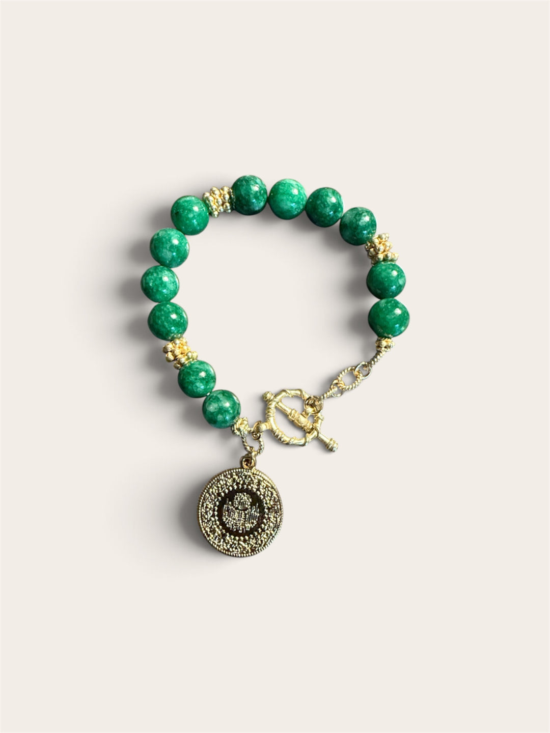Bracelet - Summer Love Large Gold Coin Charm Bracelet- Green