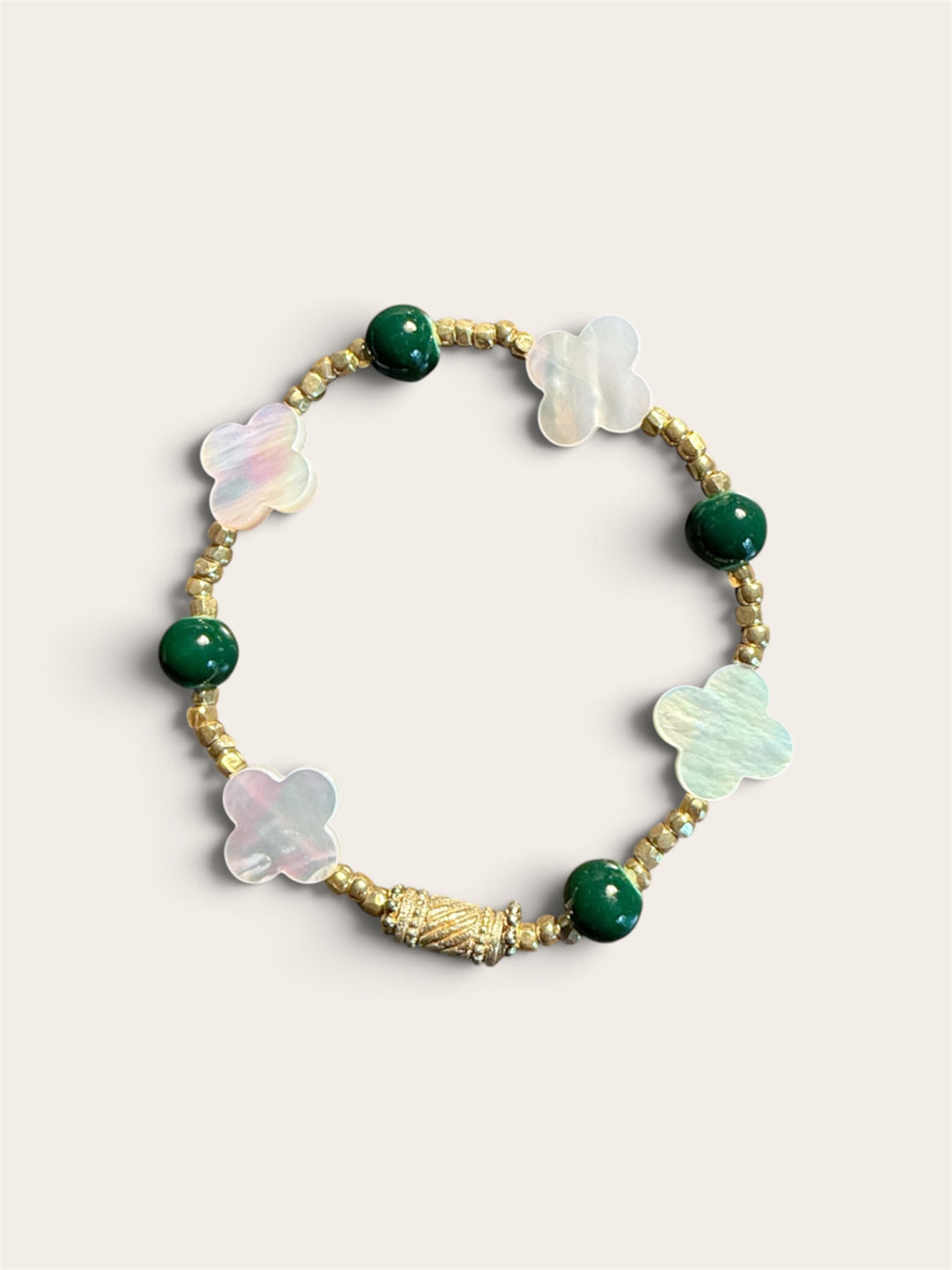 Bracelet - Summer Love Pearl Clover Charm Bracelet- Gold &amp; Green