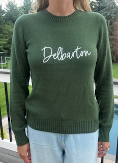 Ellsworth & Ivey LADIES Classic Crewneck Sweater with Ivory Script - Hunter Green