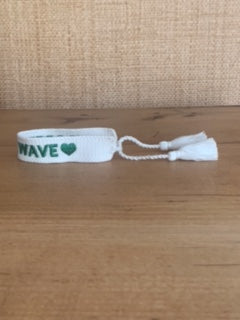 Bracelet - Green Wave Heart Embroidered - White